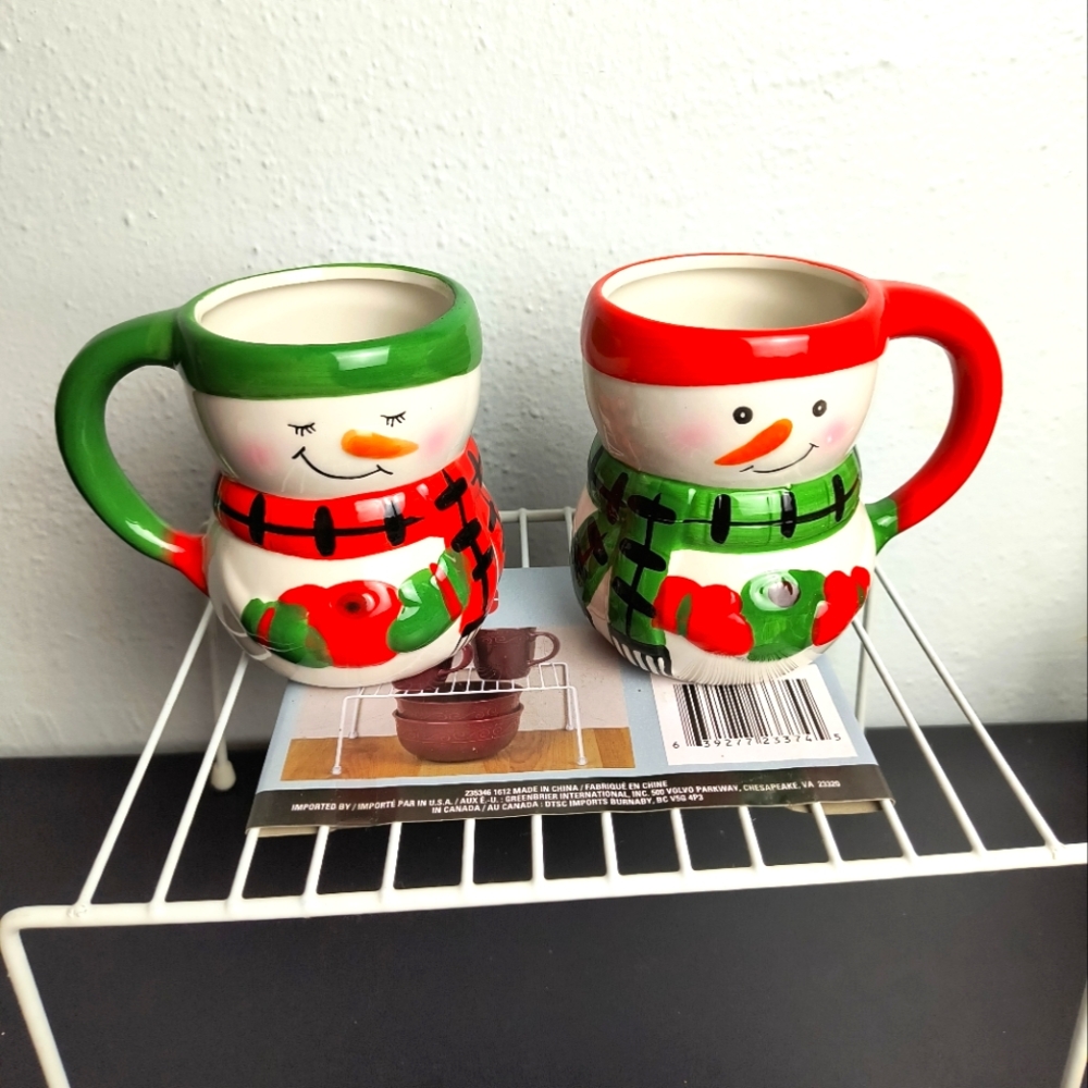 Bay Island Christmas Snow Man Set Of 2 Mugs 16oz Coffee Hot Chocolate